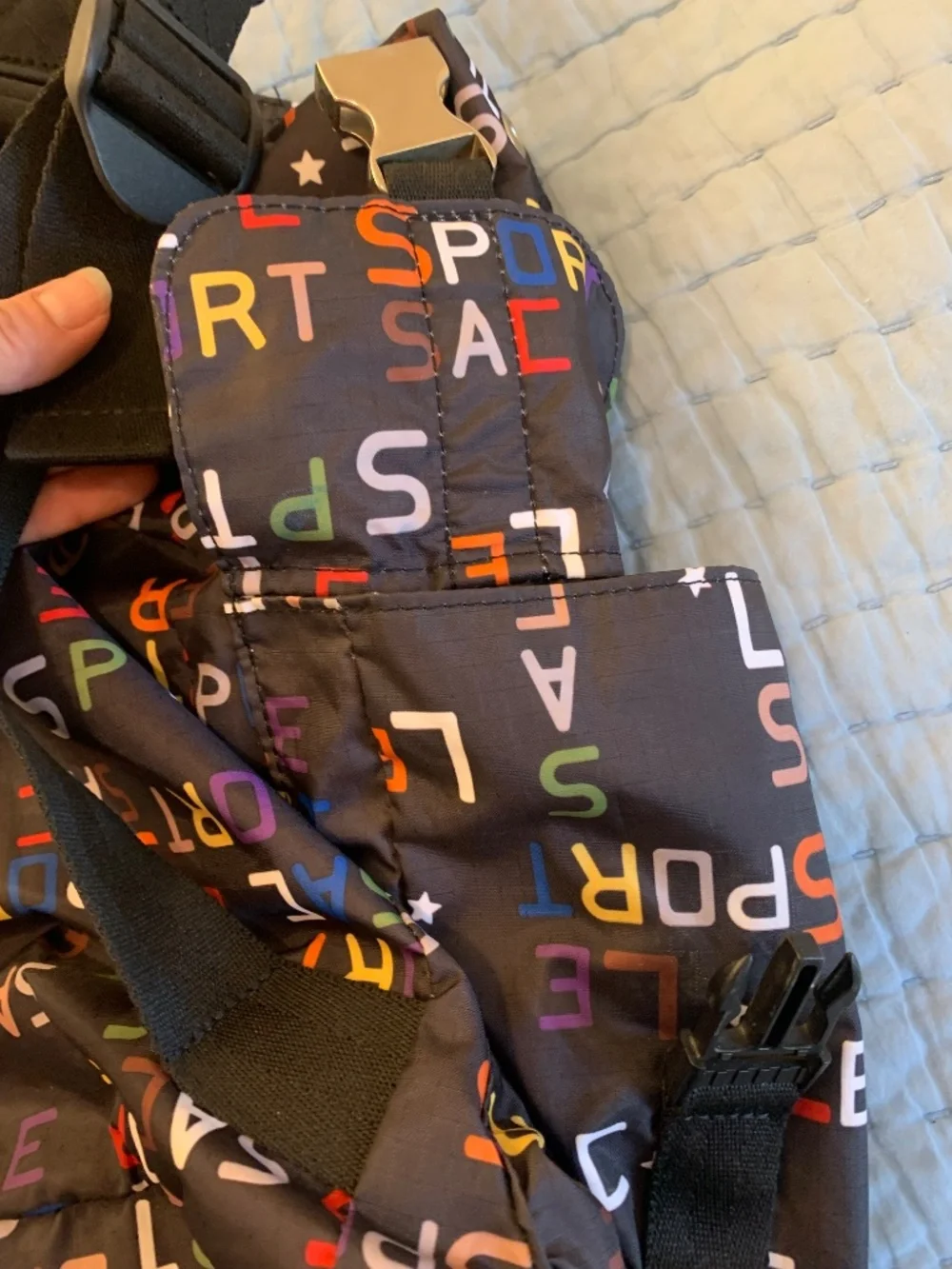 LeSportsac Large Rucksack Backpack Black with Colorful Letters